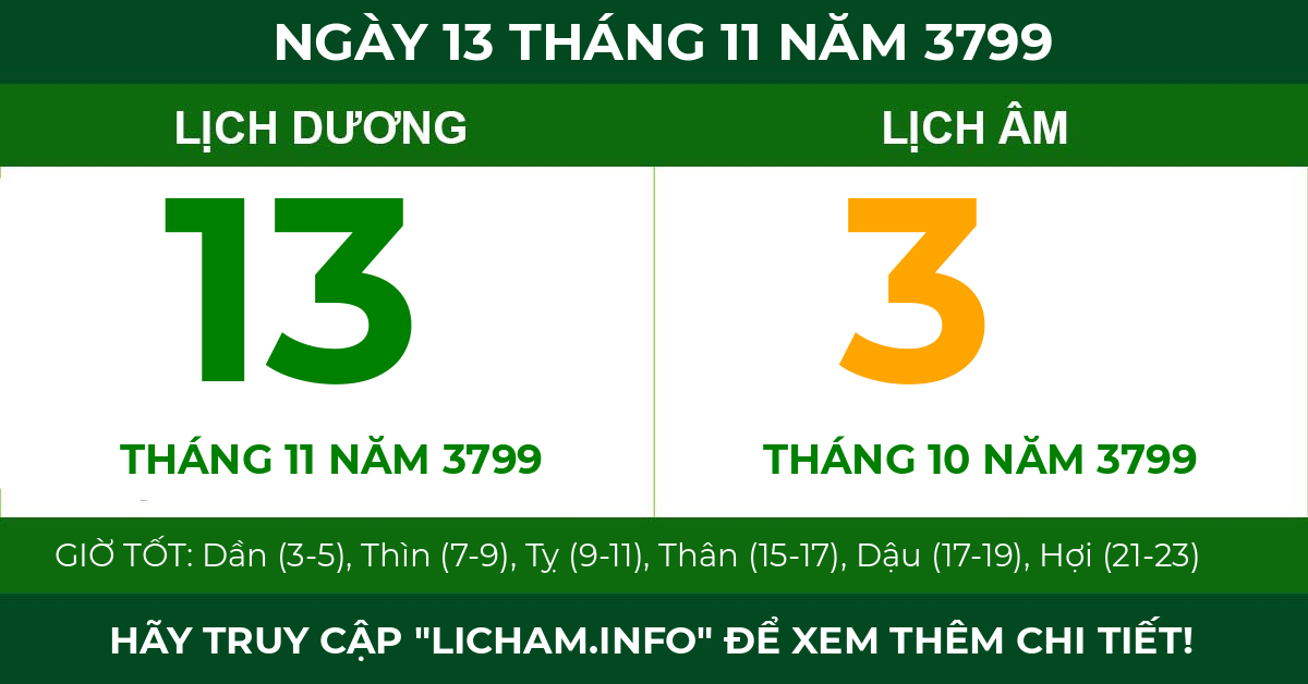 lịch âm ngày 13 tháng 11 năm 3799