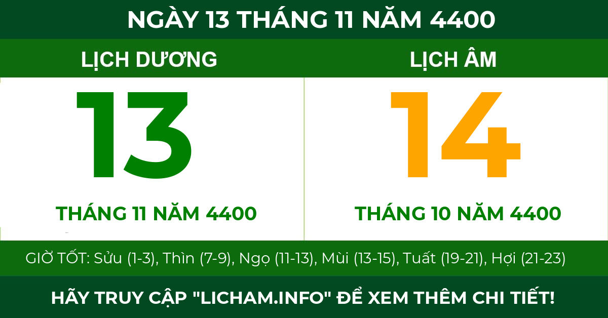 lịch âm ngày 13 tháng 11 năm 4400