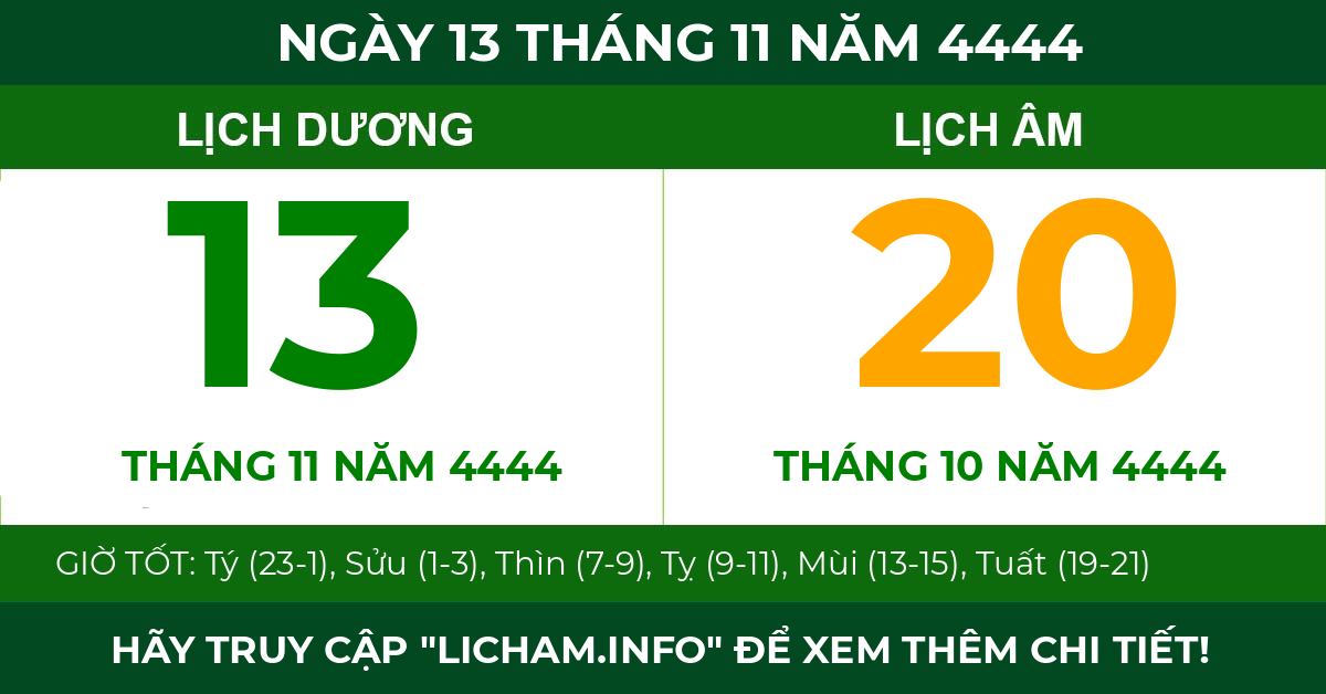 lịch âm ngày 13 tháng 11 năm 4444