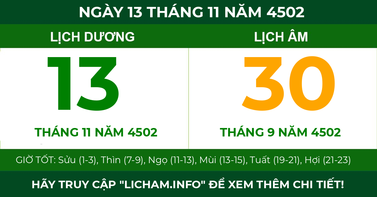 lịch âm ngày 13 tháng 11 năm 4502