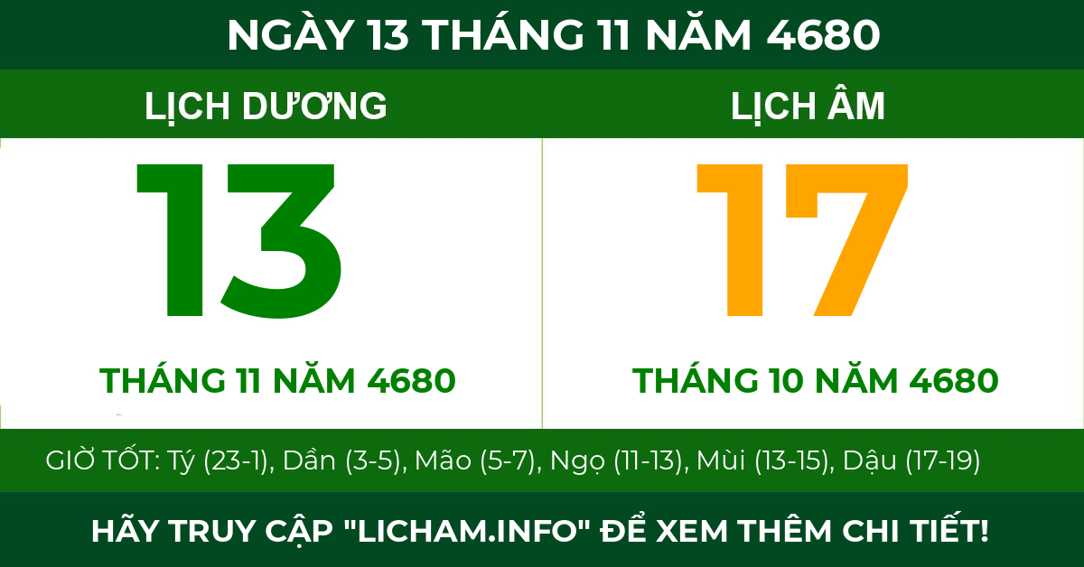 lịch âm ngày 13 tháng 11 năm 4680