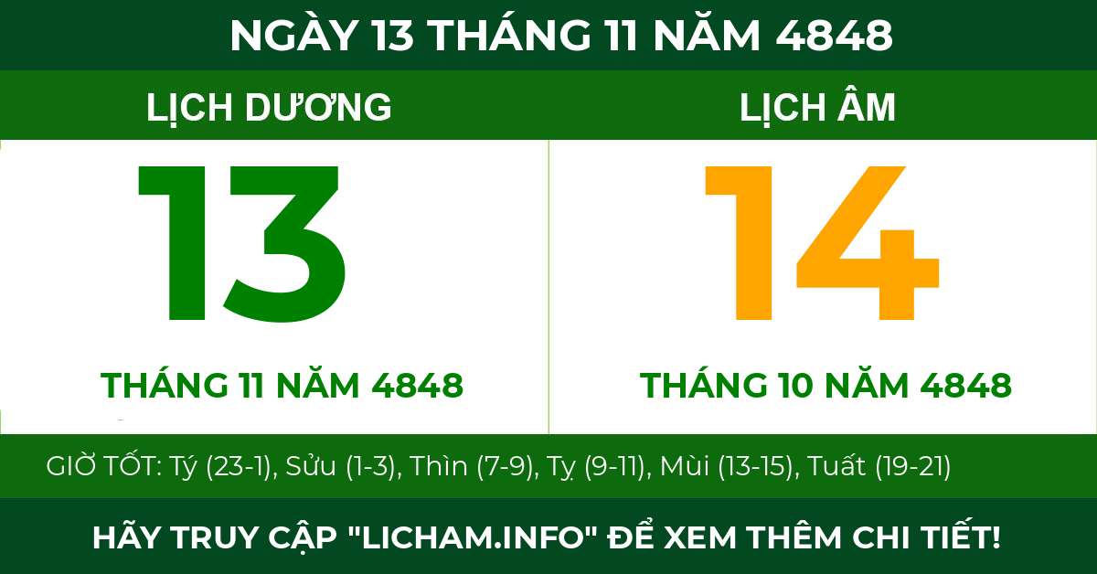 lịch âm ngày 13 tháng 11 năm 4848