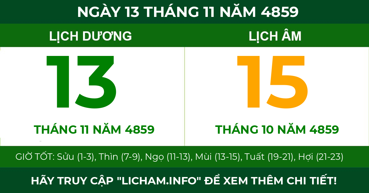 lịch âm ngày 13 tháng 11 năm 4859