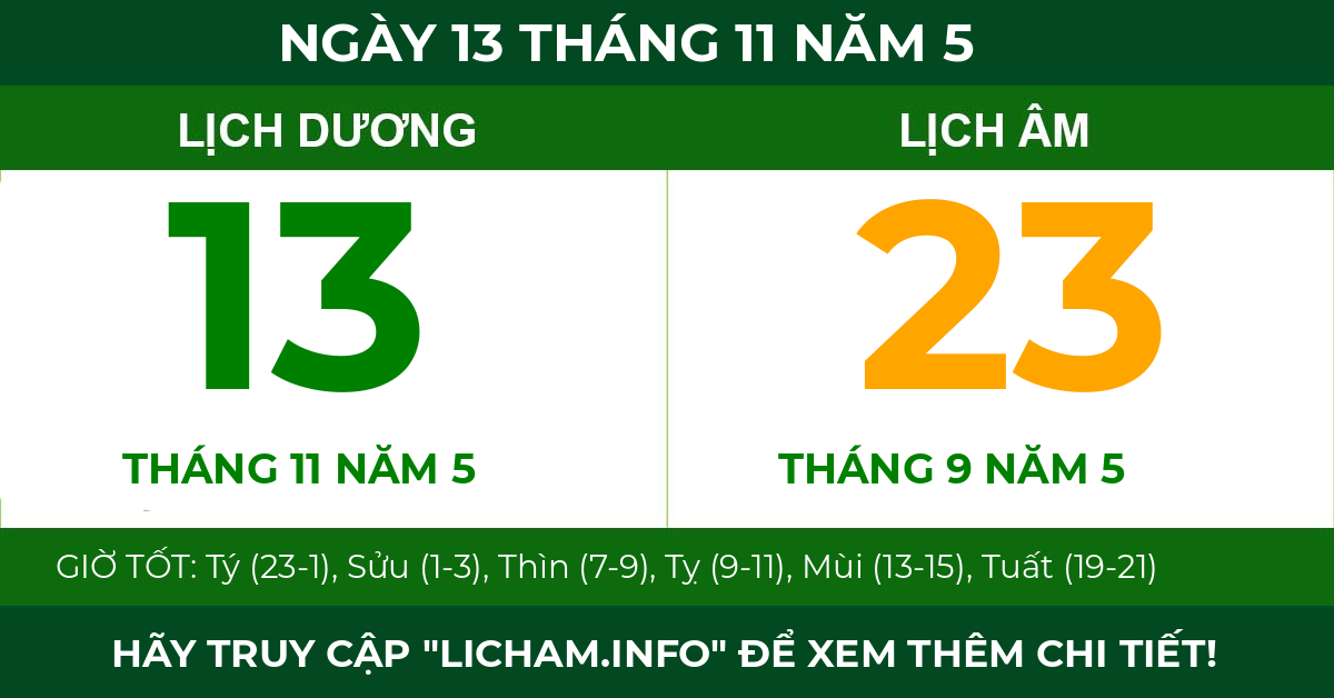 lịch âm ngày 13 tháng 11 năm 5