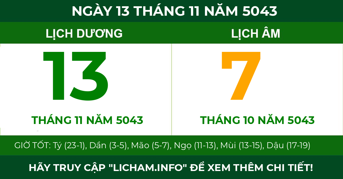 lịch âm ngày 13 tháng 11 năm 5043