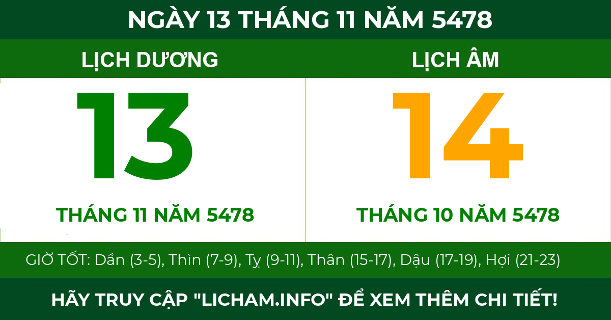 lịch âm ngày 13 tháng 11 năm 5478