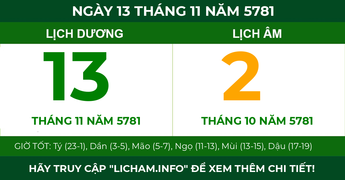 lịch âm ngày 13 tháng 11 năm 5781