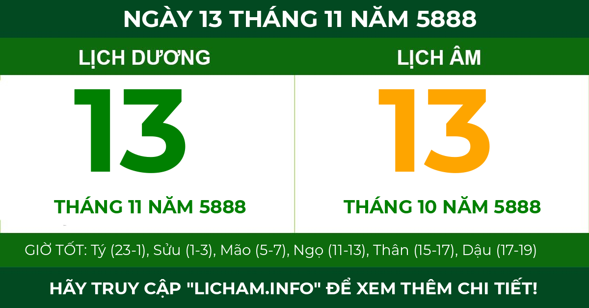 lịch âm ngày 13 tháng 11 năm 5888