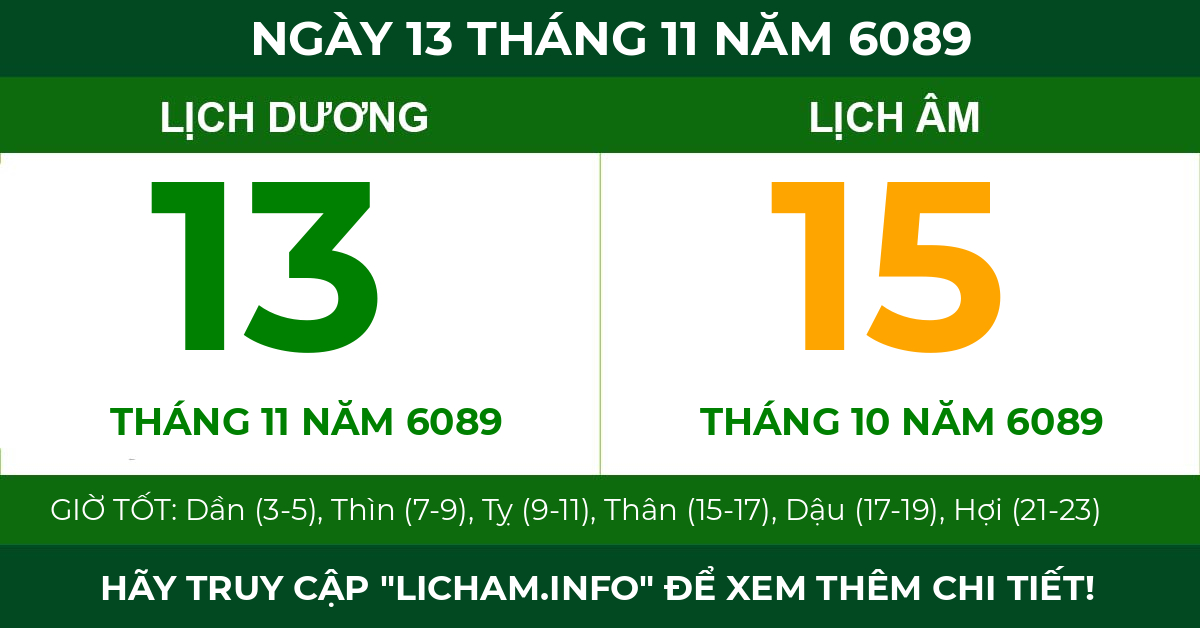 lịch âm ngày 13 tháng 11 năm 6089