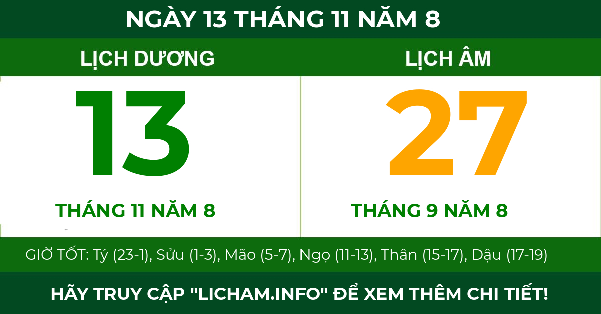 lịch âm ngày 13 tháng 11 năm 8