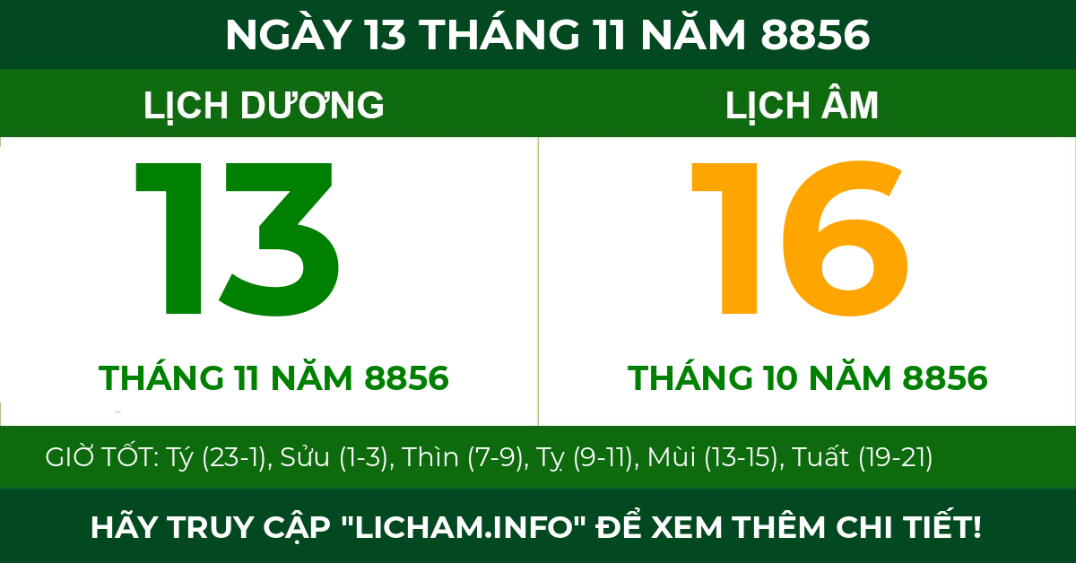 lịch âm ngày 13 tháng 11 năm 8856