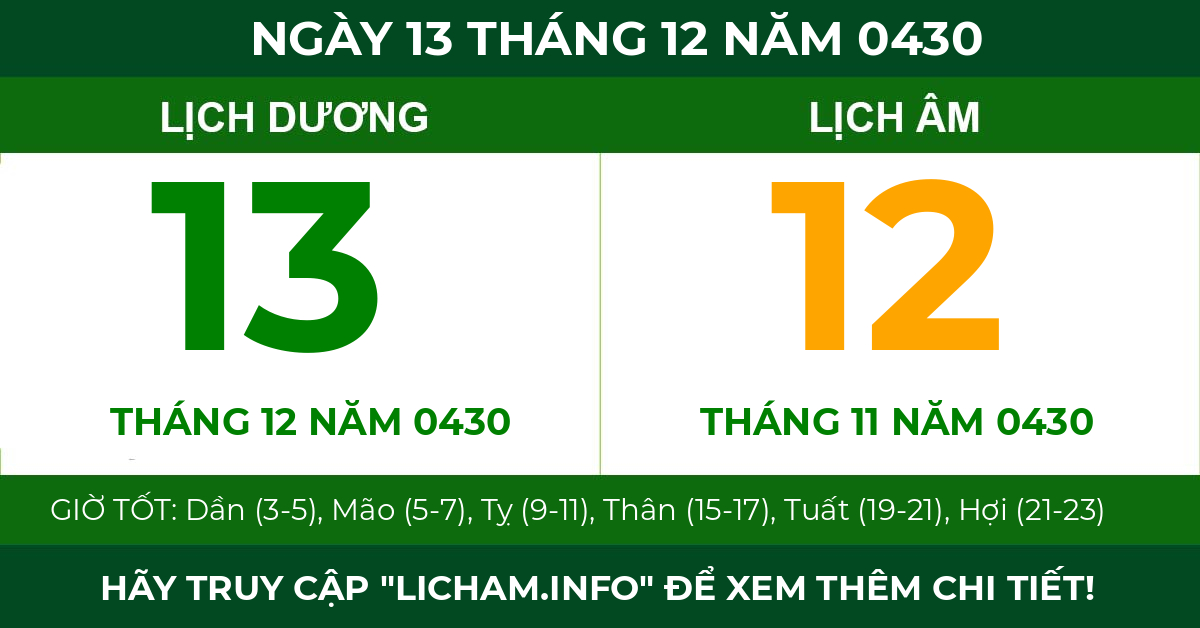 lịch âm ngày 13 tháng 12 năm 0430