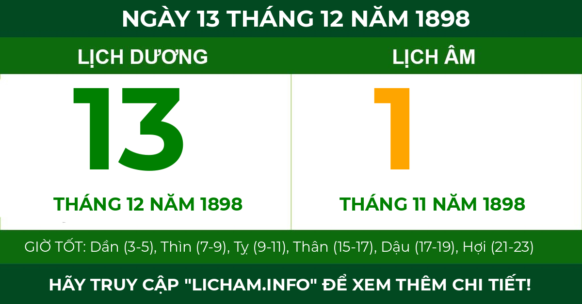 lịch âm ngày 13 tháng 12 năm 1898