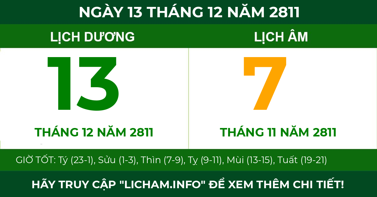 lịch âm ngày 13 tháng 12 năm 2811