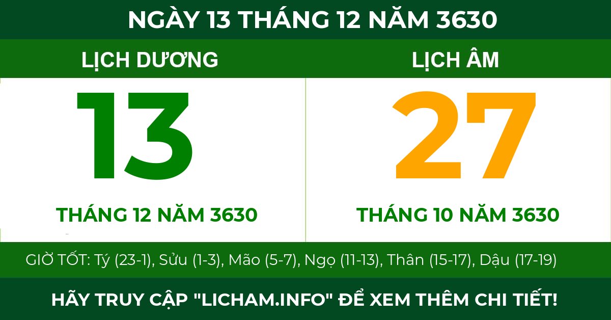 lịch âm ngày 13 tháng 12 năm 3630