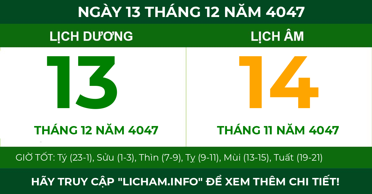 lịch âm ngày 13 tháng 12 năm 4047