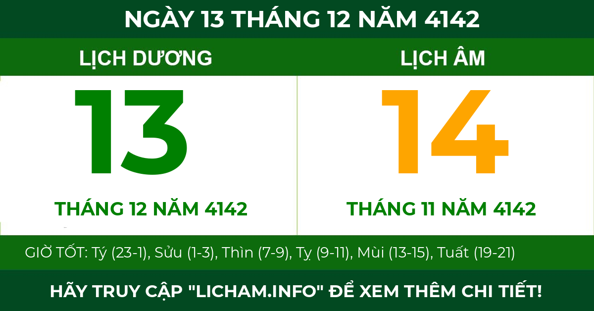 lịch âm ngày 13 tháng 12 năm 4142