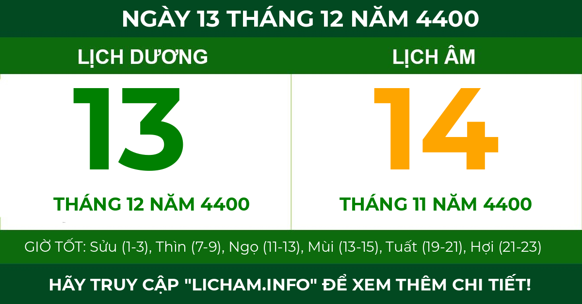 lịch âm ngày 13 tháng 12 năm 4400