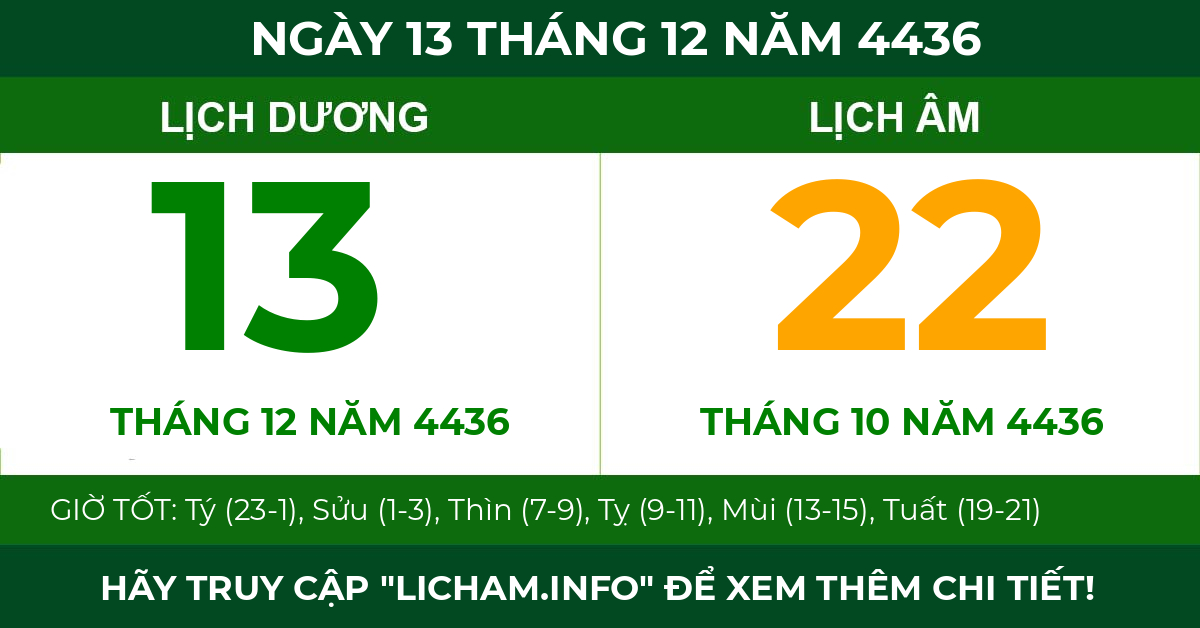 lịch âm ngày 13 tháng 12 năm 4436