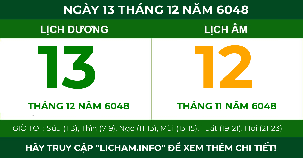 lịch âm ngày 13 tháng 12 năm 6048