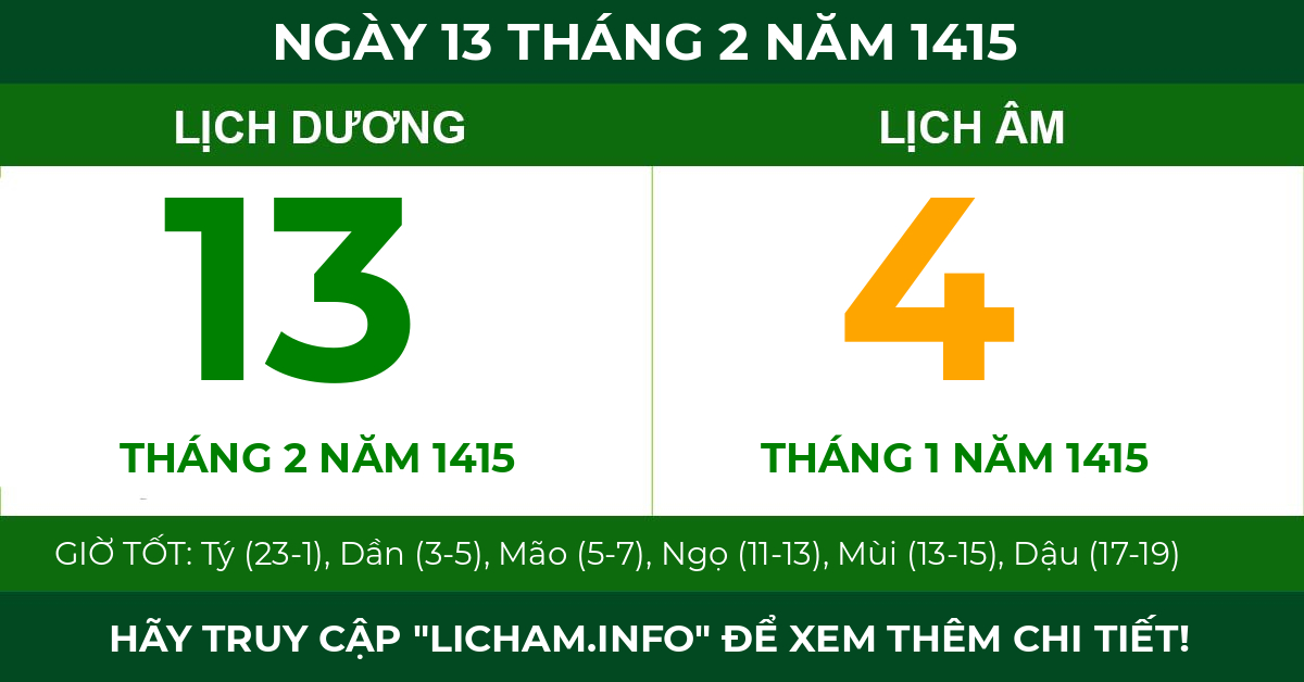 lịch âm ngày 13 tháng 2 năm 1415