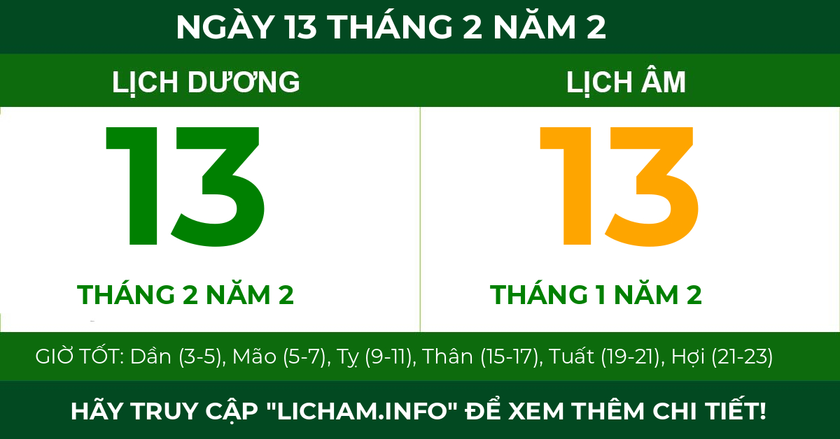 lịch âm ngày 13 tháng 2 năm 2