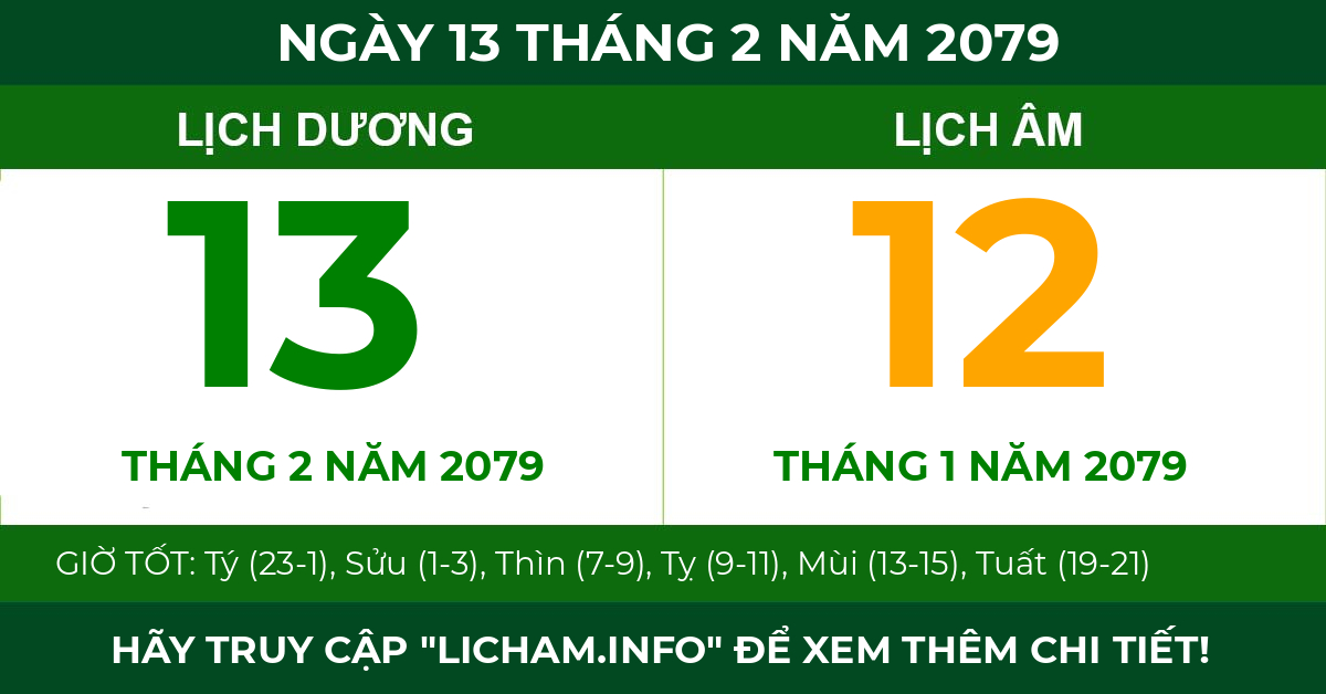 lịch âm ngày 13 tháng 2 năm 2079