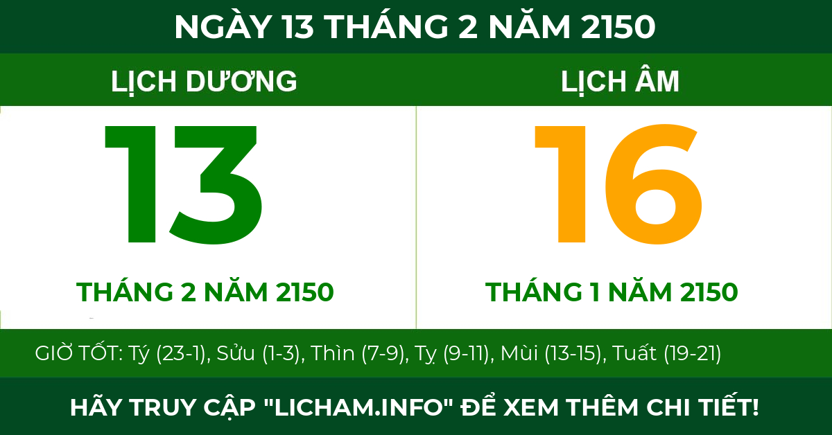 lịch âm ngày 13 tháng 2 năm 2150