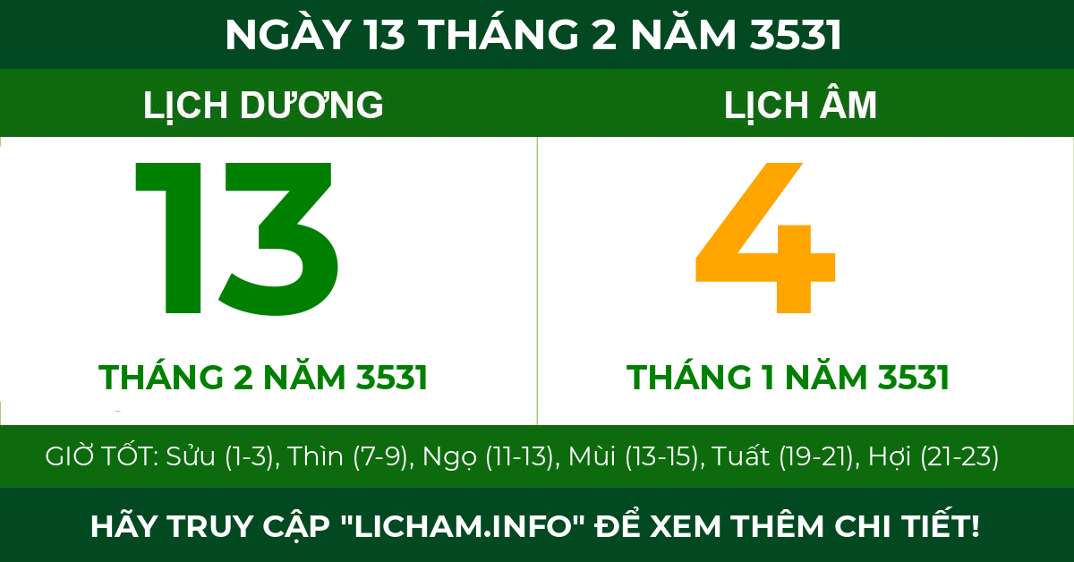 lịch âm ngày 13 tháng 2 năm 3531