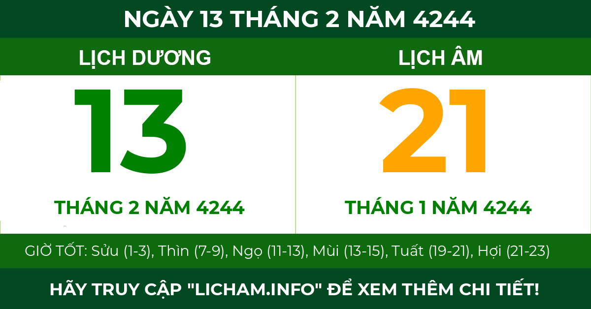 lịch âm ngày 13 tháng 2 năm 4244