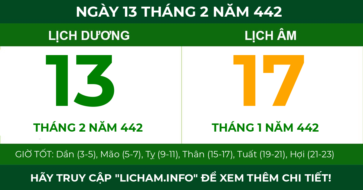 lịch âm ngày 13 tháng 2 năm 442