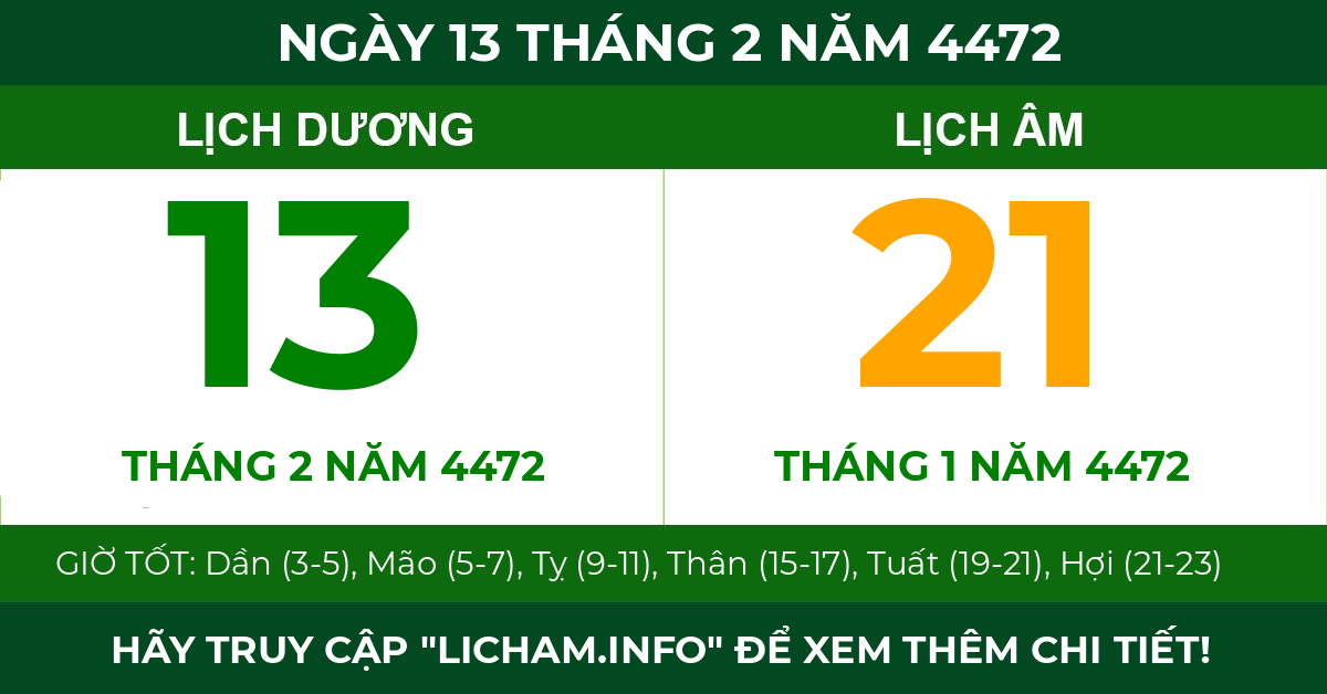 lịch âm ngày 13 tháng 2 năm 4472