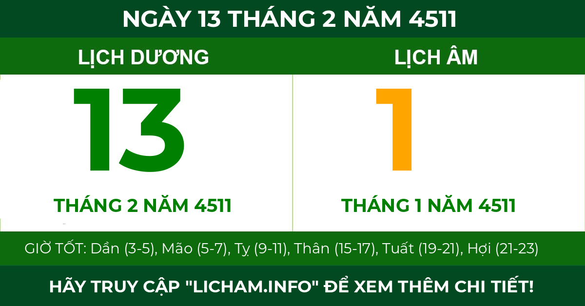 lịch âm ngày 13 tháng 2 năm 4511