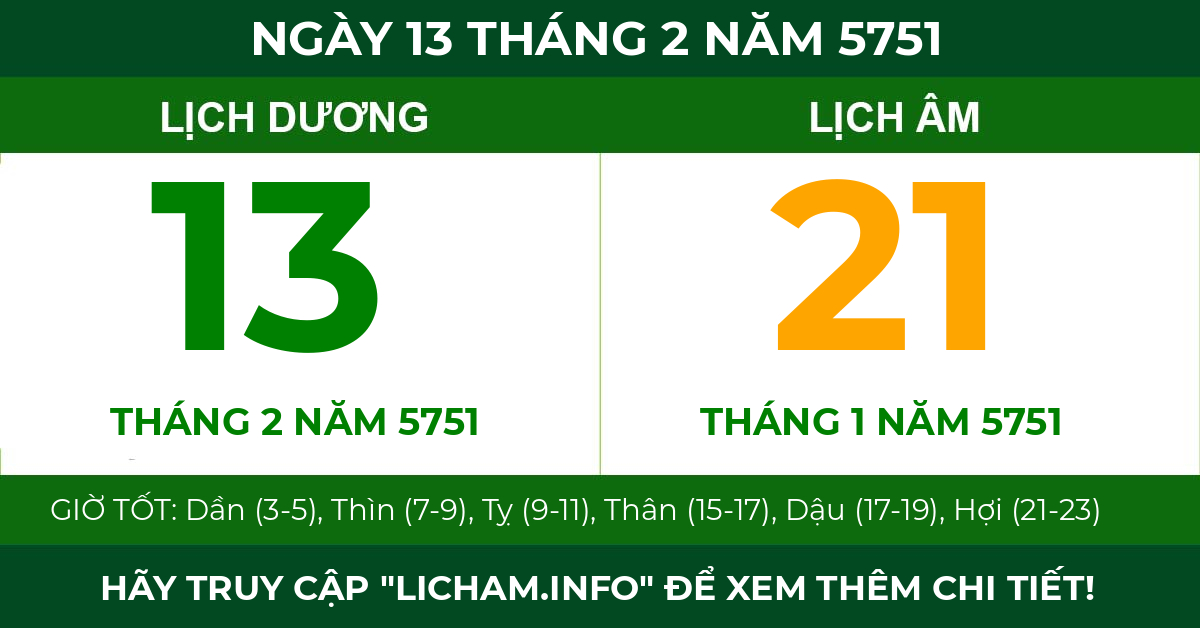 lịch âm ngày 13 tháng 2 năm 5751