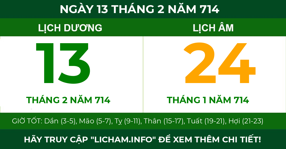 lịch âm ngày 13 tháng 2 năm 714