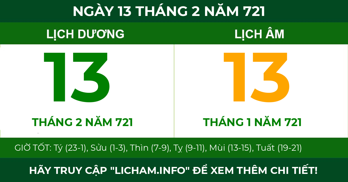 lịch âm ngày 13 tháng 2 năm 721
