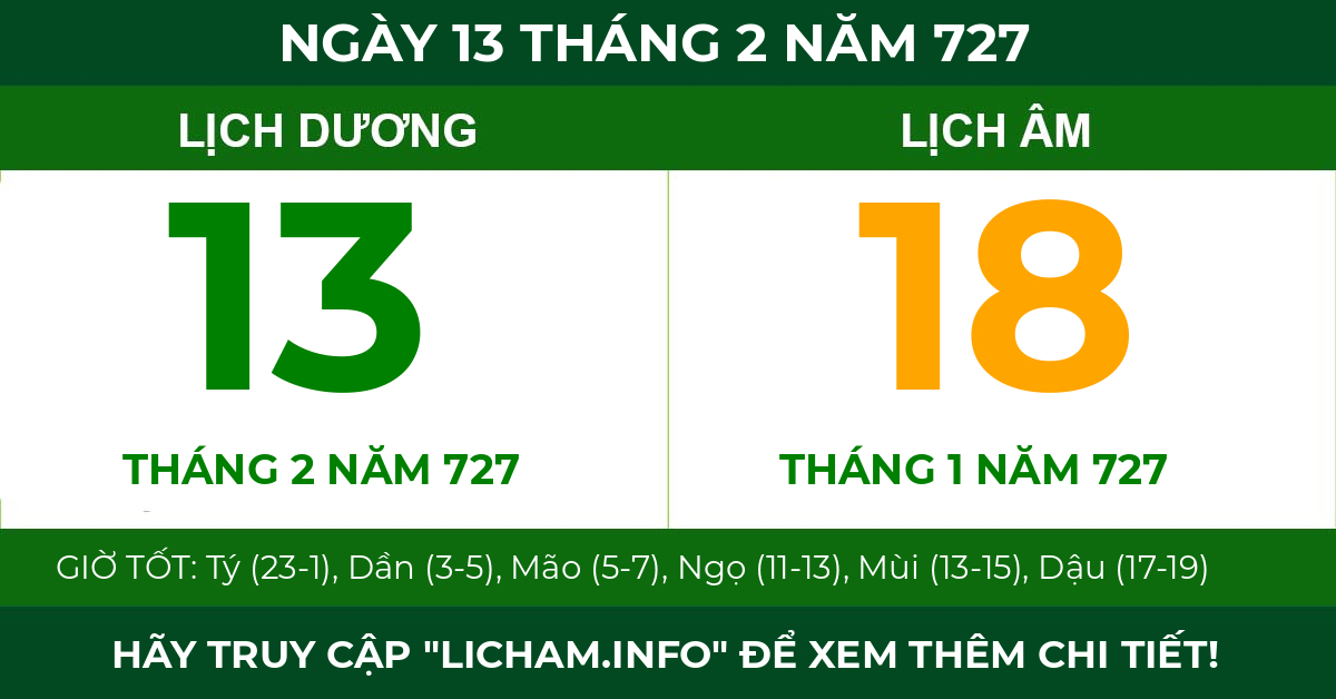 lịch âm ngày 13 tháng 2 năm 727