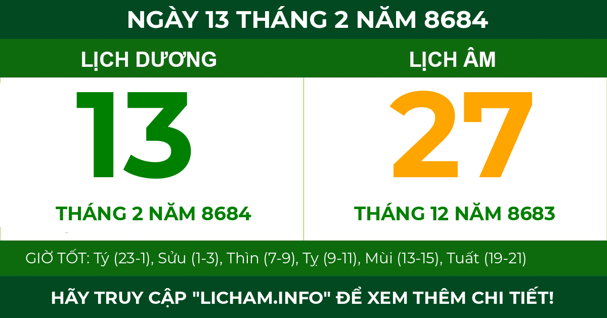 lịch âm ngày 13 tháng 2 năm 8684