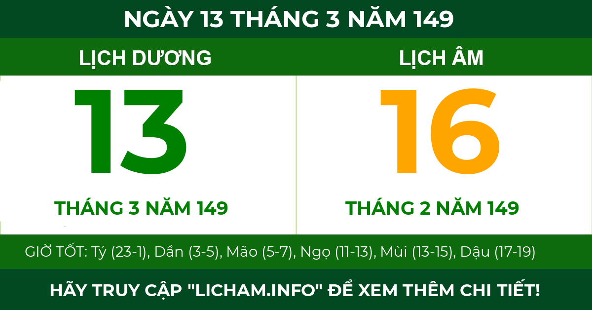 lịch âm ngày 13 tháng 3 năm 149