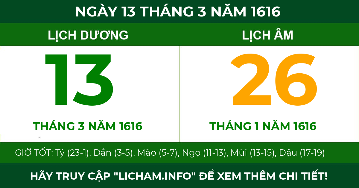 lịch âm ngày 13 tháng 3 năm 1616