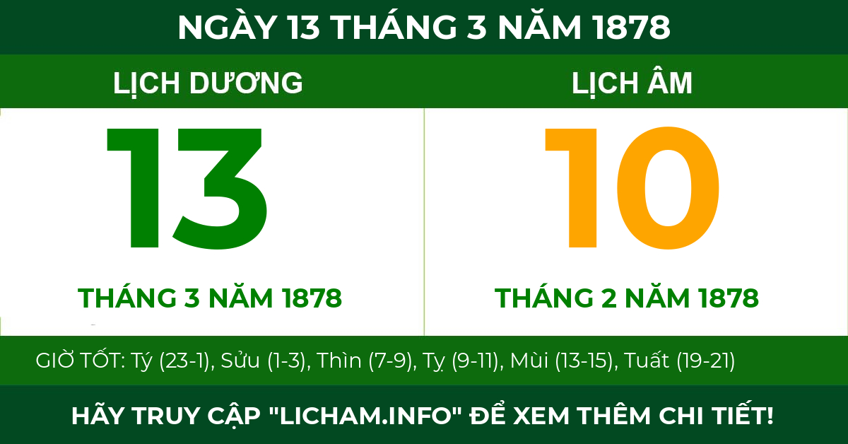 lịch âm ngày 13 tháng 3 năm 1878