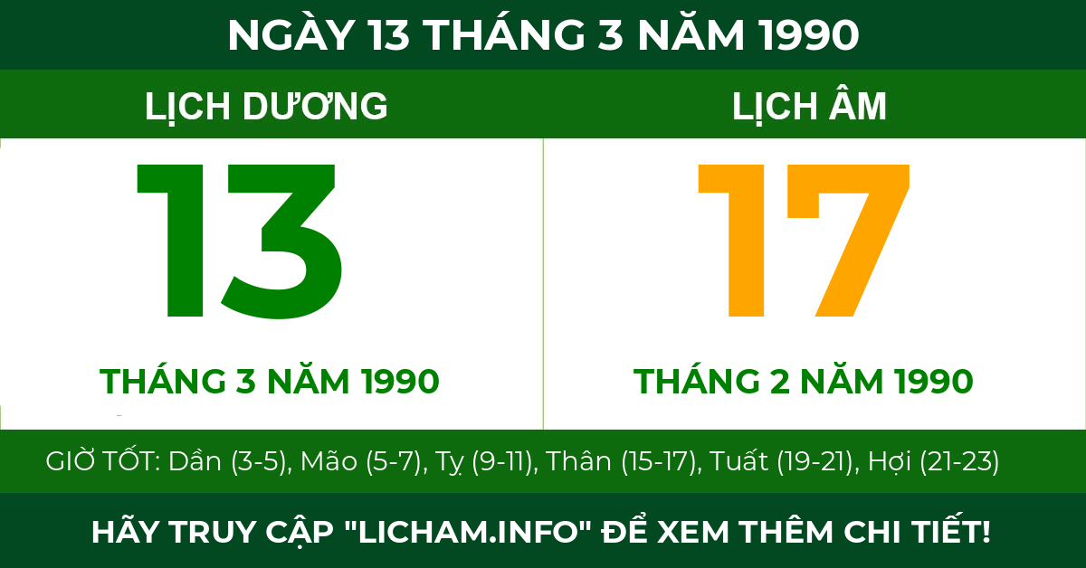 lịch âm ngày 13 tháng 3 năm 1990