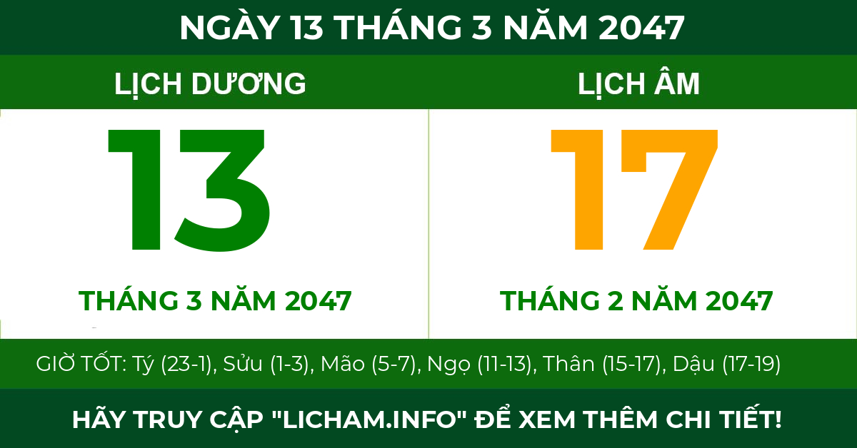 lịch âm ngày 13 tháng 3 năm 2047