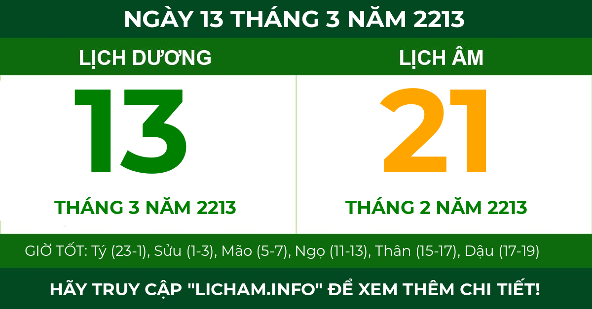 lịch âm ngày 13 tháng 3 năm 2213