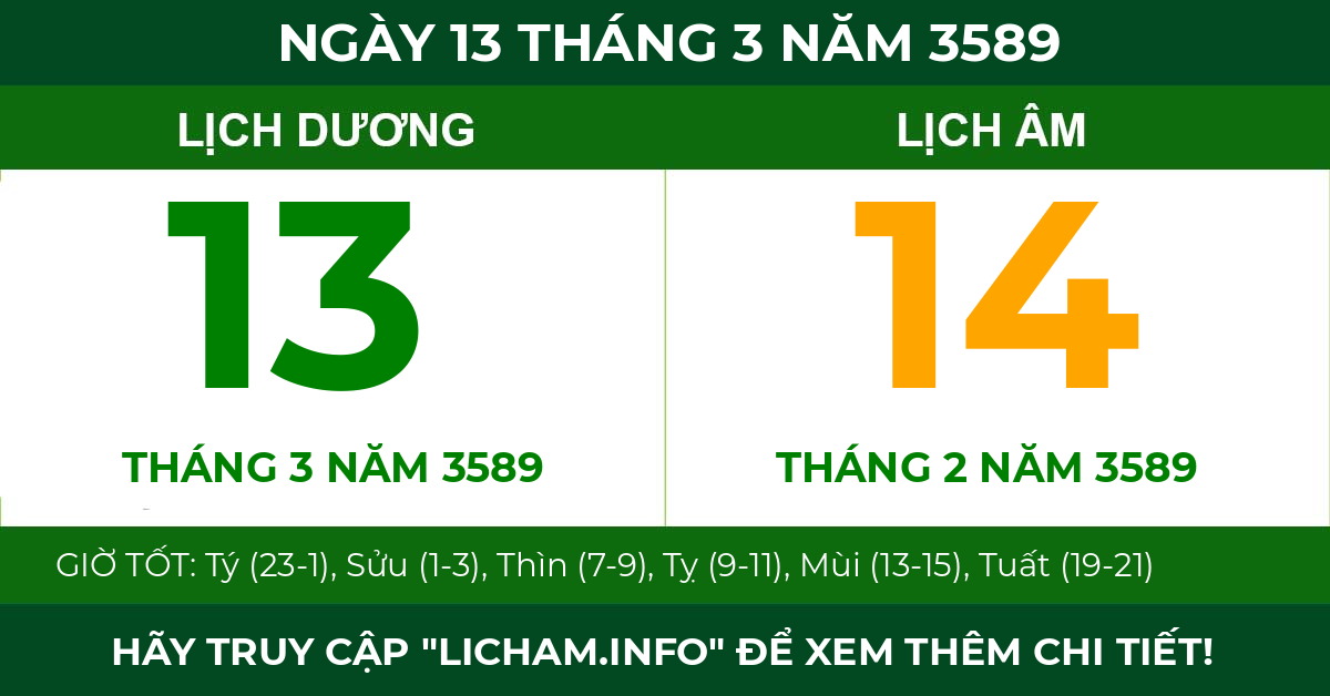 lịch âm ngày 13 tháng 3 năm 3589