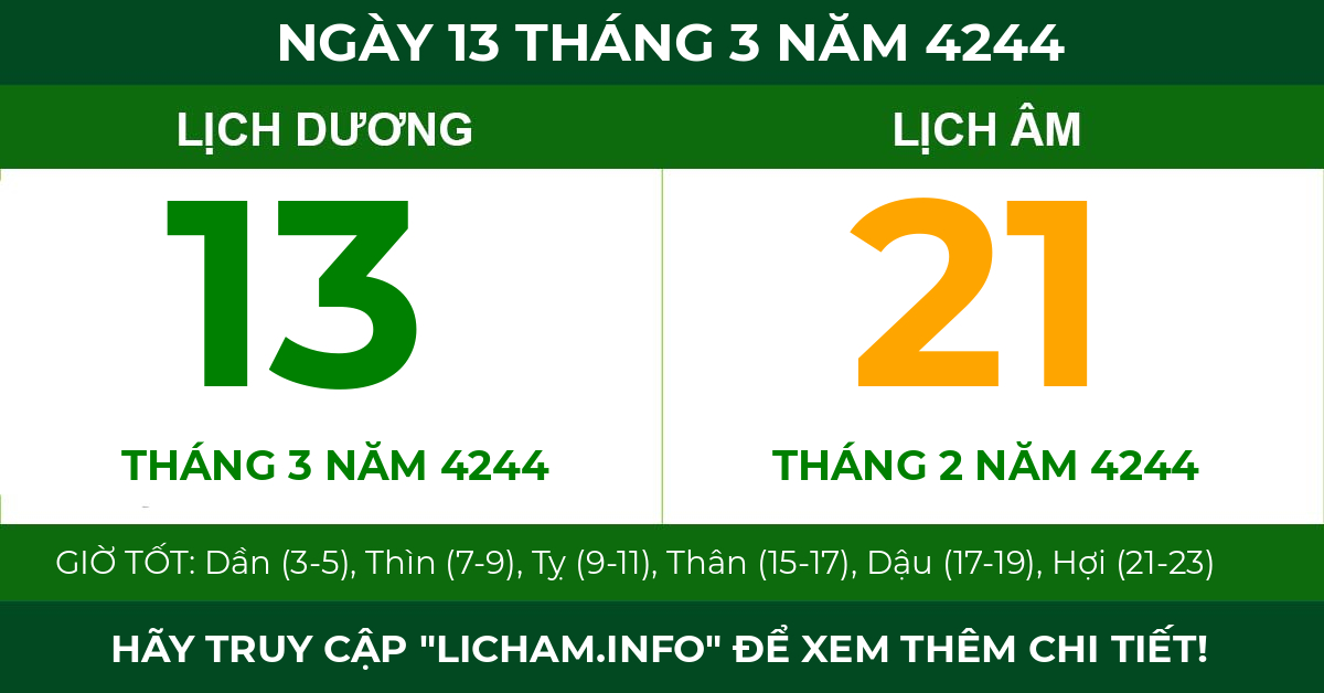 lịch âm ngày 13 tháng 3 năm 4244