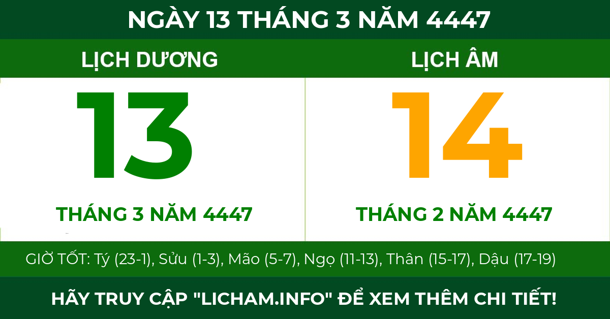 lịch âm ngày 13 tháng 3 năm 4447