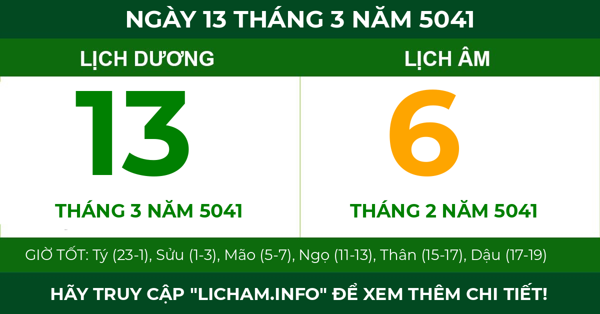 lịch âm ngày 13 tháng 3 năm 5041