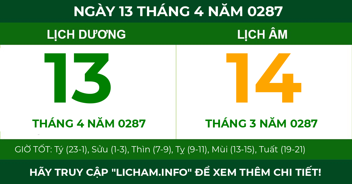 lịch âm ngày 13 tháng 4 năm 0287