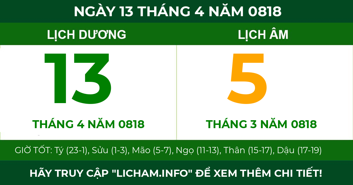 lịch âm ngày 13 tháng 4 năm 0818
